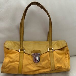 Prada Mustard color Shoulder Bag with Leather Trim and Silver Clasp